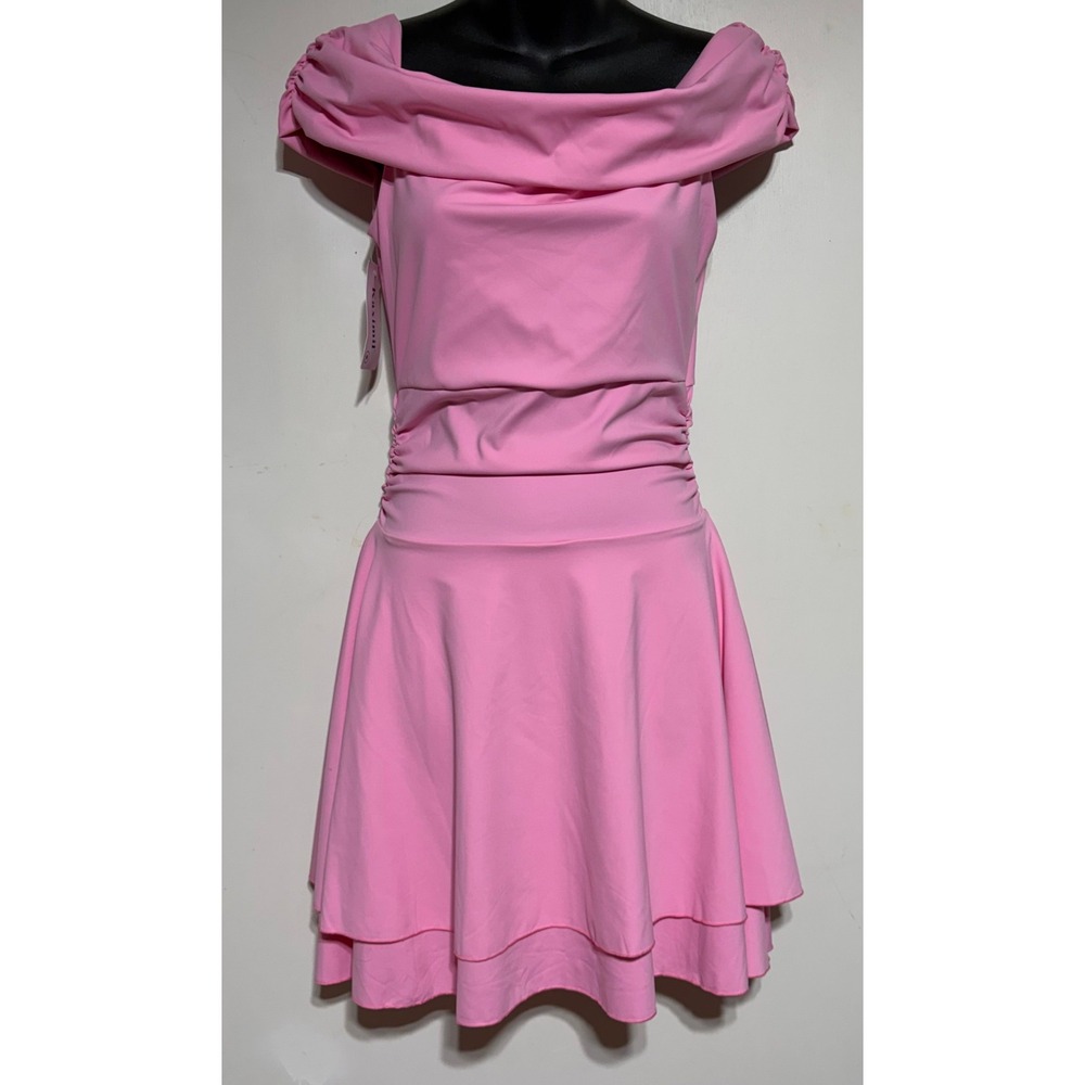 NEW Kaximil Womens Pink Off Shoulder Ruched Tiered Mini Dress Size M NWT Stretch